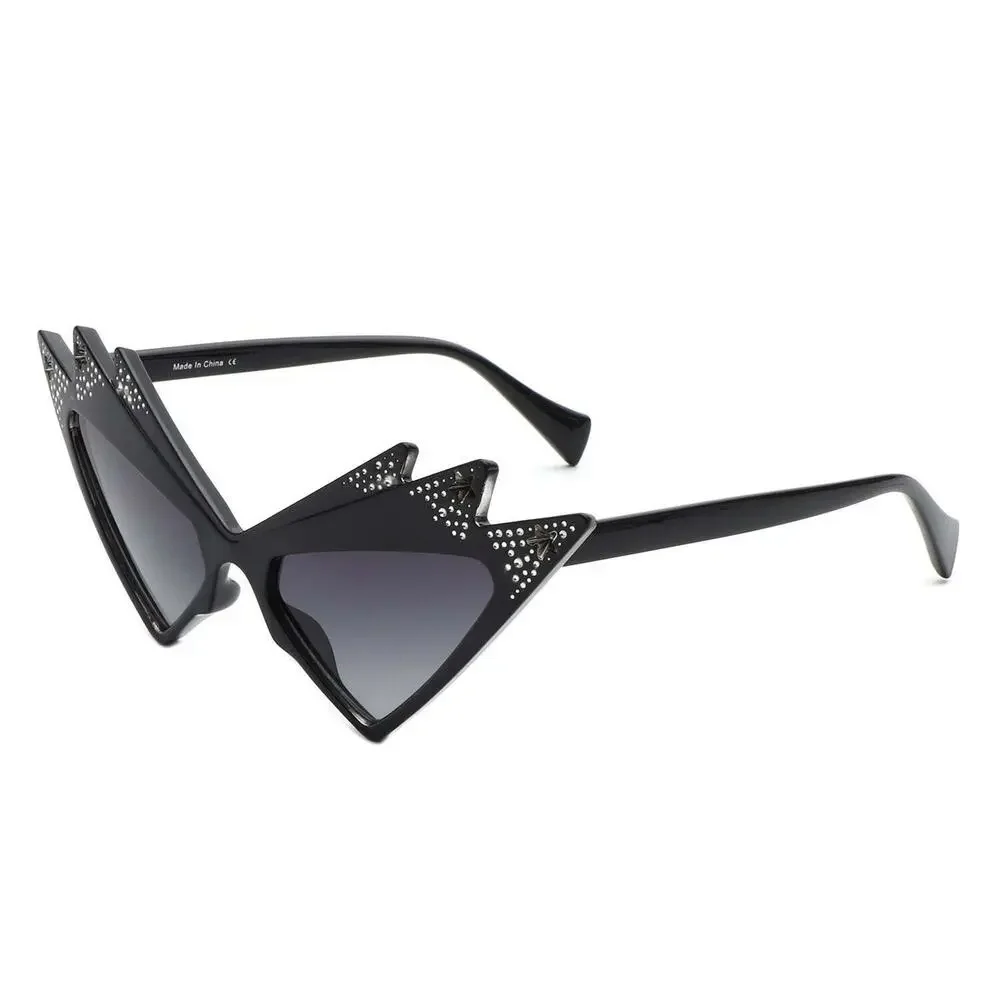 Futuristic Bold Fashion Triangle Irregular Cat Eye Sunglasses Gray Lens
